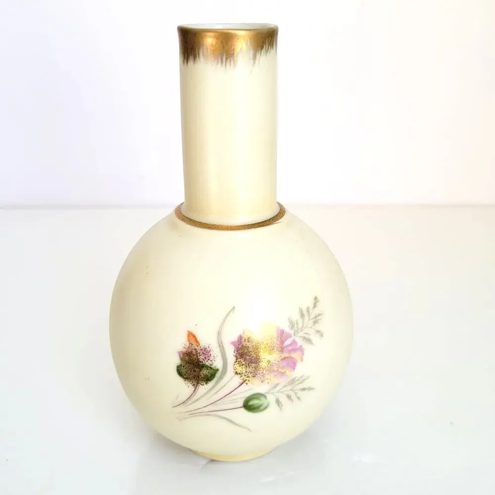 Vintage Bud Vase Hand Painted Orange Green Floral Gold Accents Cottagecore